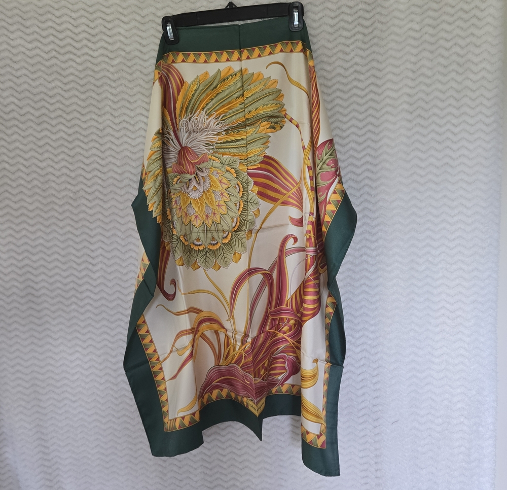 Ferragamo Green-Trimmed Floral Silk Scarf